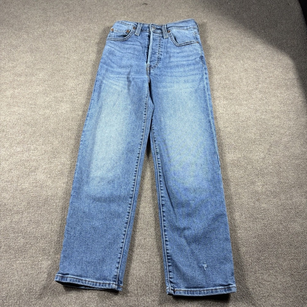 Levis Jeans Womens 24x26 Blue Ribcage Straight Ankle Light Wash Button Fly